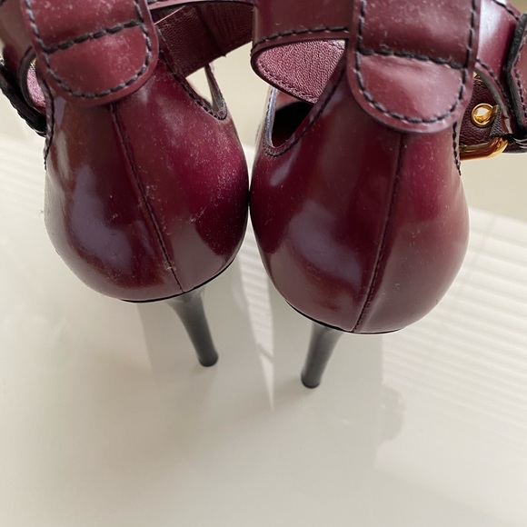 Louis Vuitton Burgundy Ankle Straps  Gold Buckles Heels SZ 6/36 - Picture 8 of 13